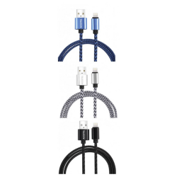 Cabo De Datos USB Metal Nylon Tranzado - Lightning - cores surtidas