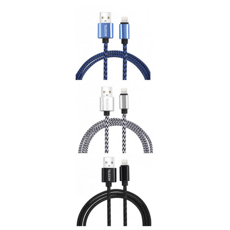 Cabo De Datos USB Metal Nylon Tranzado - Lightning - cores surtidas