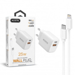 Carregador Carga Rápida De Parede 25W QC/PD 3.0 Dual Port A+C - Cabo Tipo-C A Lightning 1M