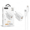 Carregador Carga Rápida De Parede 25W QC/PD 3.0 Dual Port A+C - Cabo Tipo-C A Lightning 1M